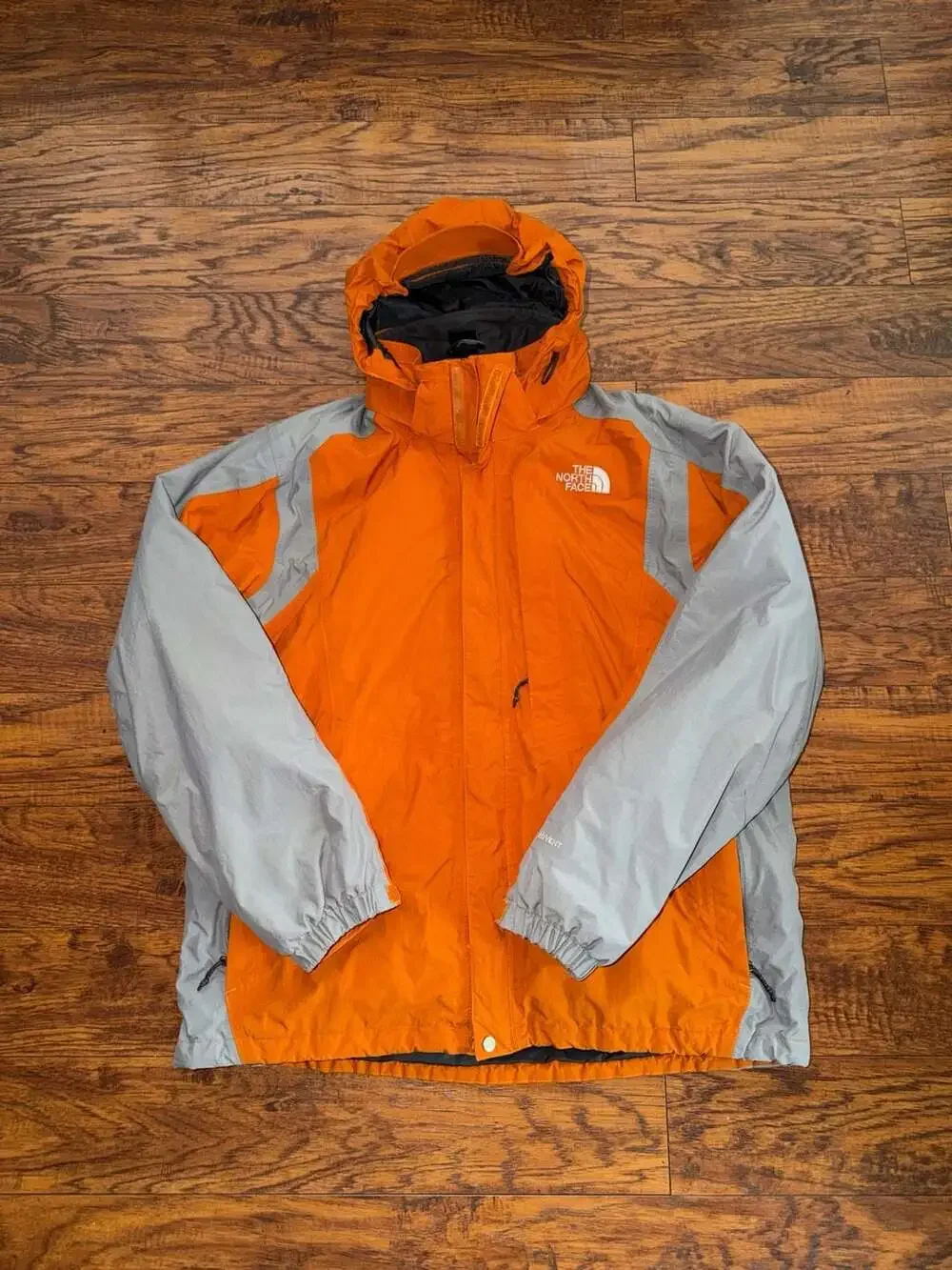 The North Face HyVent Orange and Gray Hooded Winter Jacket